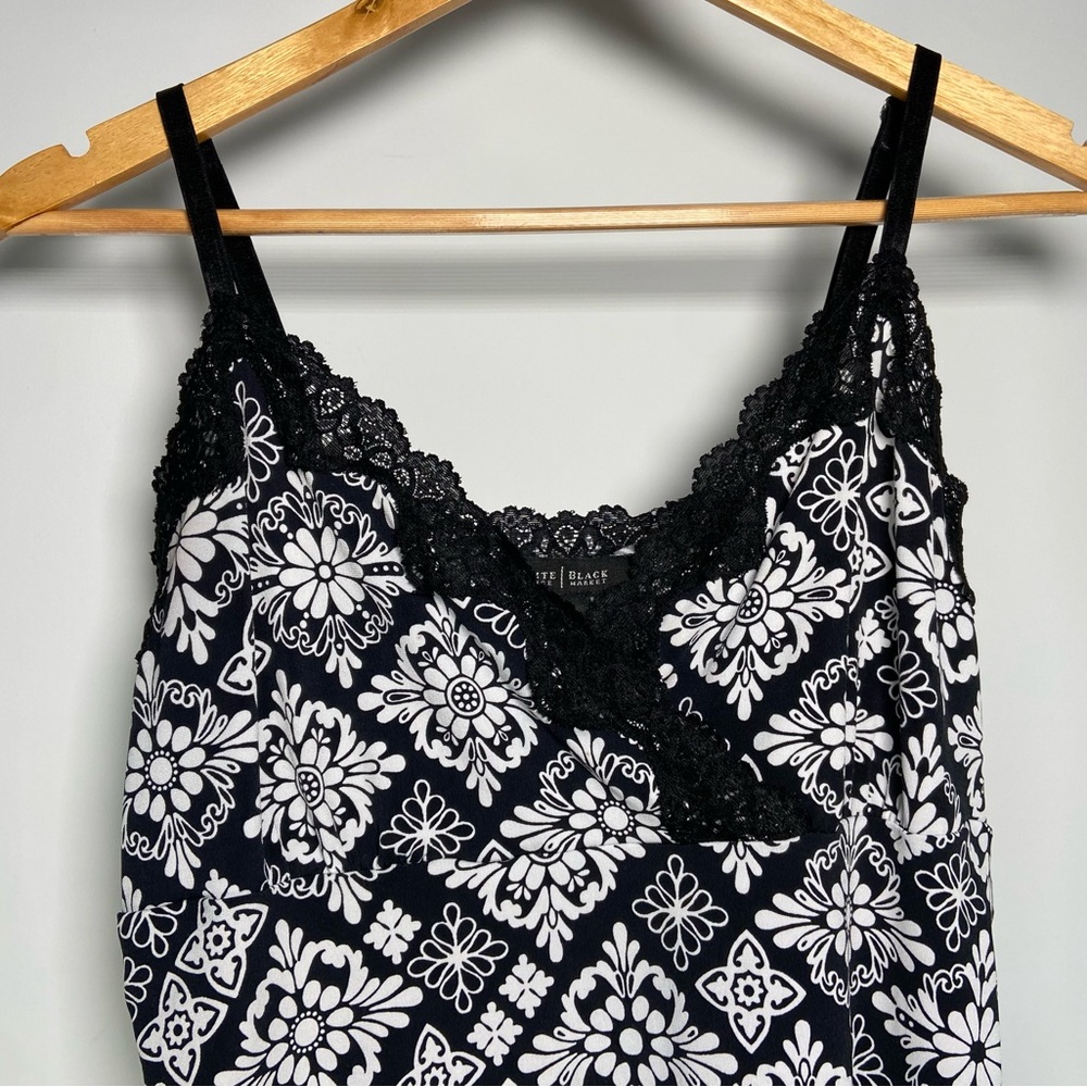 Y2K Floral Lace Trim Cami Black Babydoll Whimsigoth Cottagecore Fairy Flirty - Picture 2 of 8